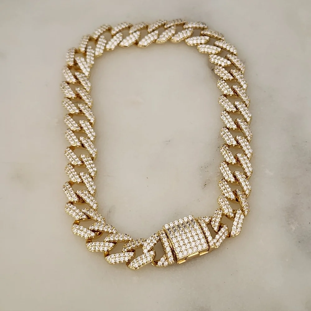 Men's Gold Plated Cuban Link Bracelet 10mm Iced CZ Zirconia 8.5